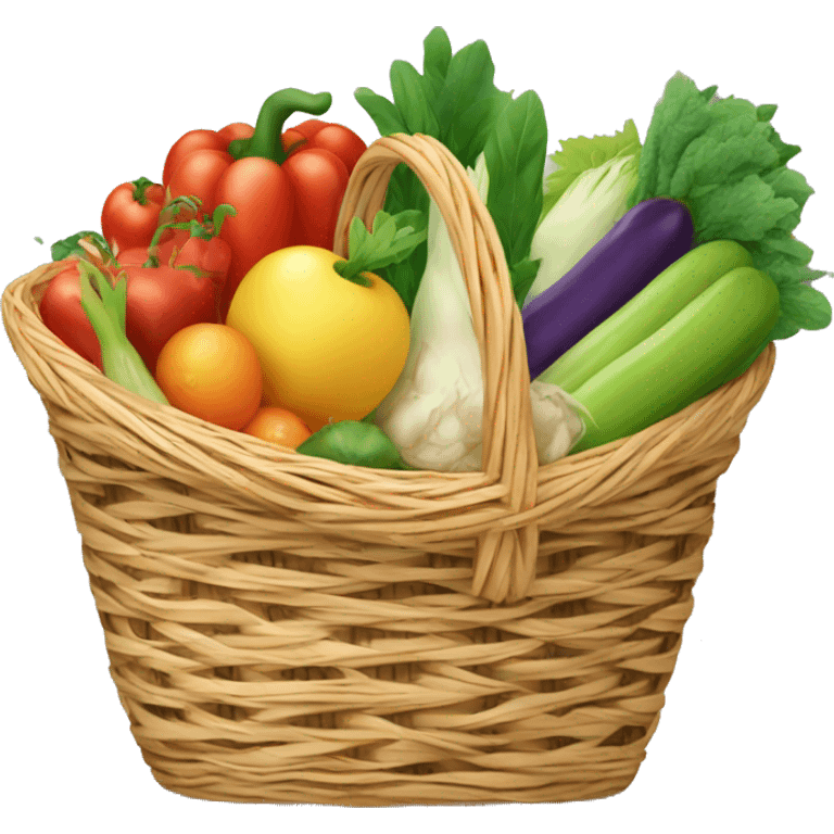 Wicker basket with fresh vegetables and fruits emoji