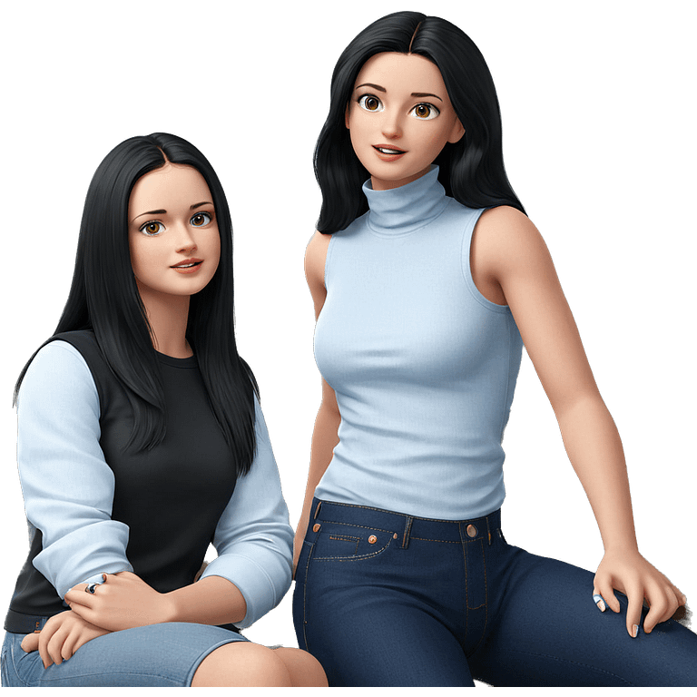 black haired girls in denim emoji