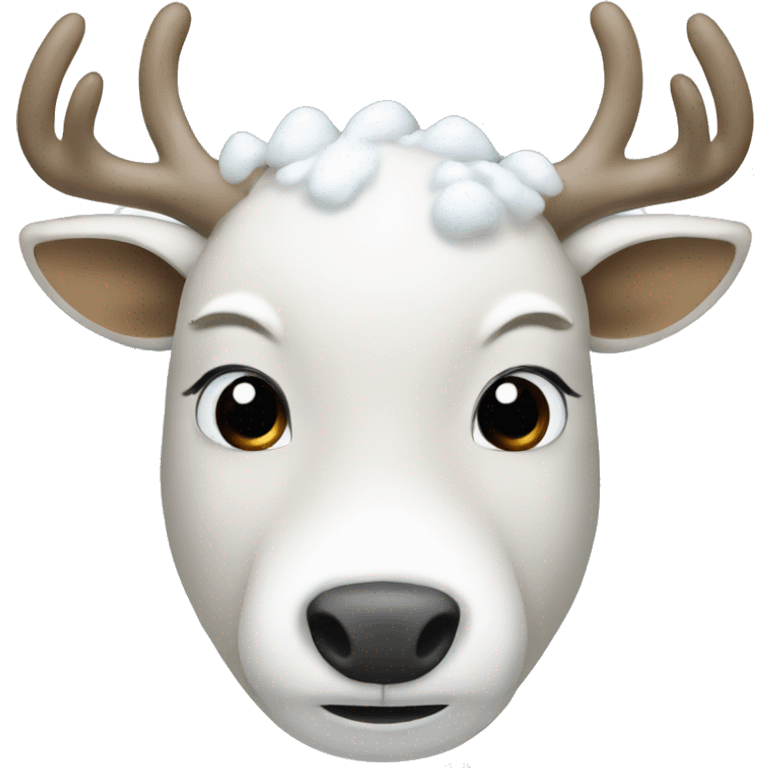 White reindeer with snow on antlers emoji