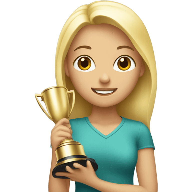 Blond girl holding trophie  emoji