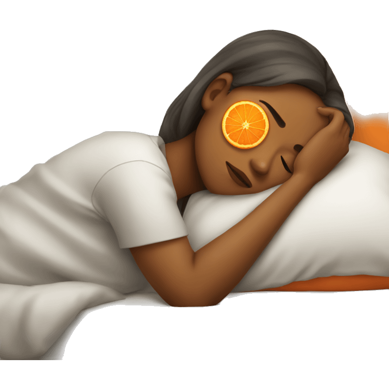 tired sleeping girl with an orange on her face emoji