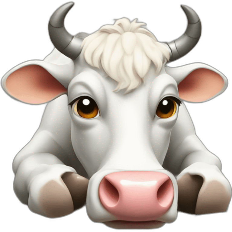 a cyborg cow eating rocks emoji