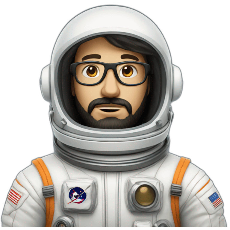 realistic caucasian astronaut with black beard and white glasses emoji