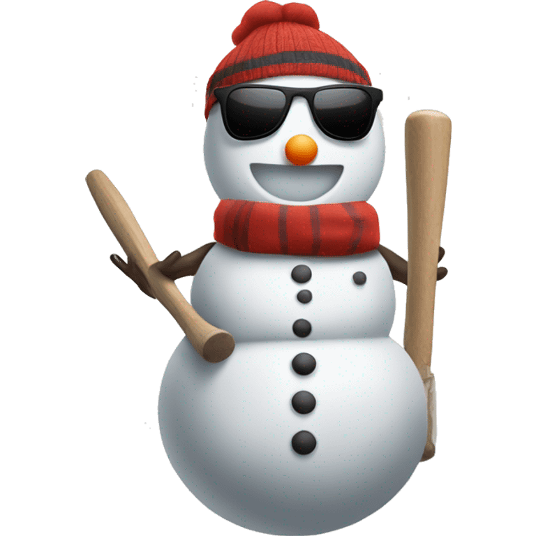 snowman  with sunglasses and vest. baseball bat arms emoji