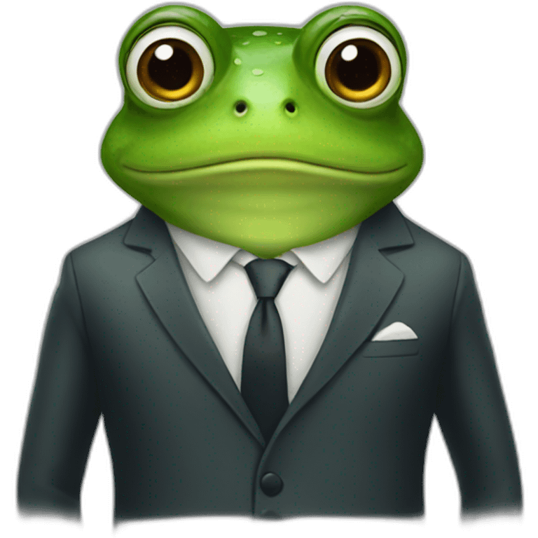 A frog wearing a suit looking straight emoji