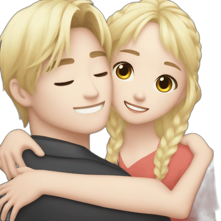 bangchan skz and blonde girl hugging emoji