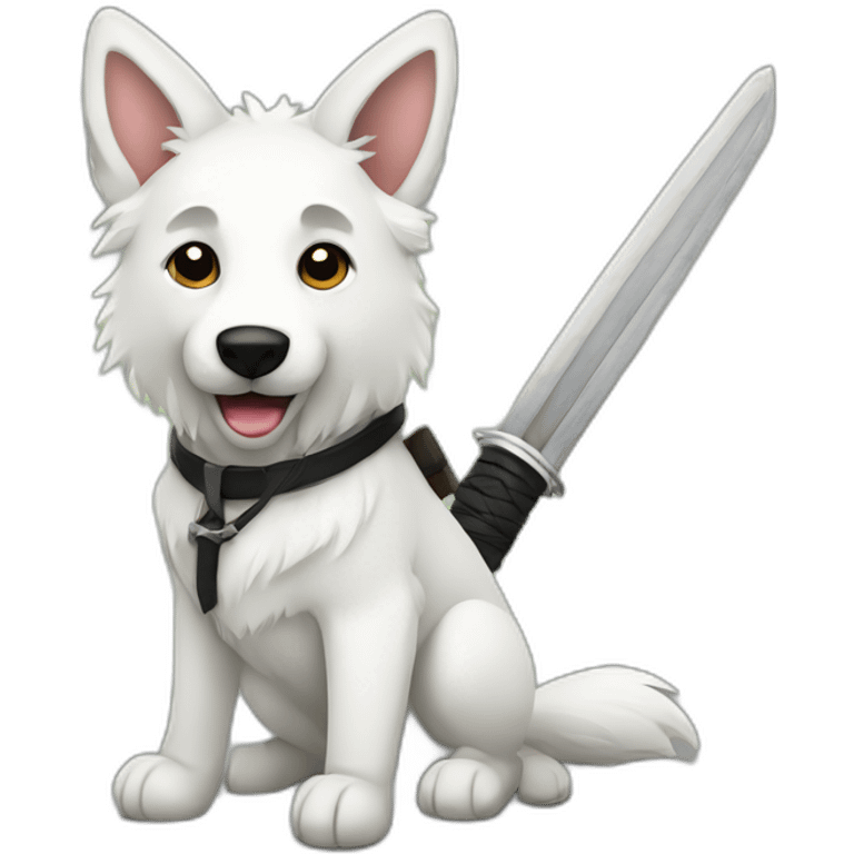 White shepherd hold katana emoji