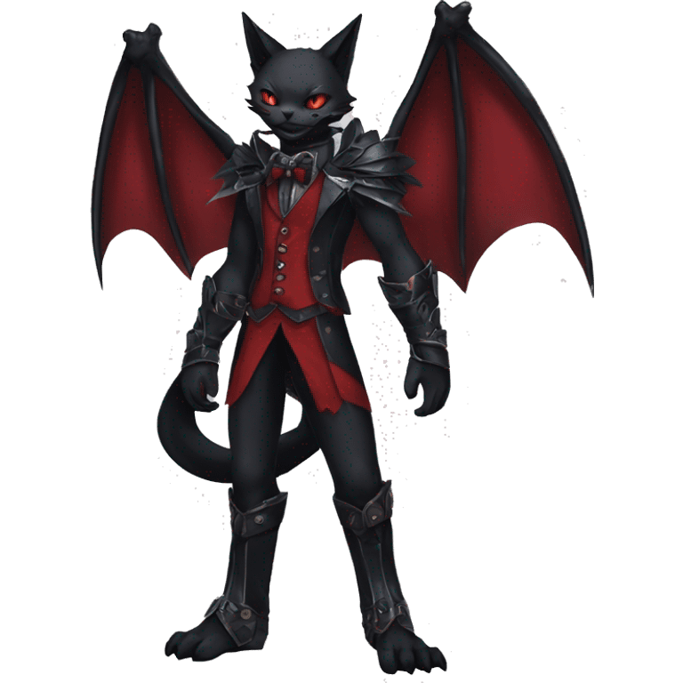 cool anthro edgy black red ethereal fantasy nargacuga-bat-cat-Fakemon collar harness bow tie and bracers full body emoji