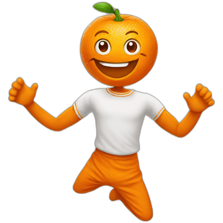 A happy orange with arms and feet emoji