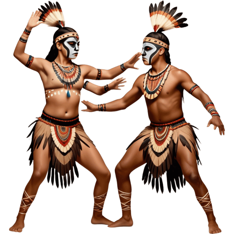 Cinematic Realistic scene of two indigenous dancers performing an Aboriginal Corroboree, adorned in intricate traditional body paint and ceremonial attire, captured in fluid motion with earthy tones and vibrant, cultural lighting emoji