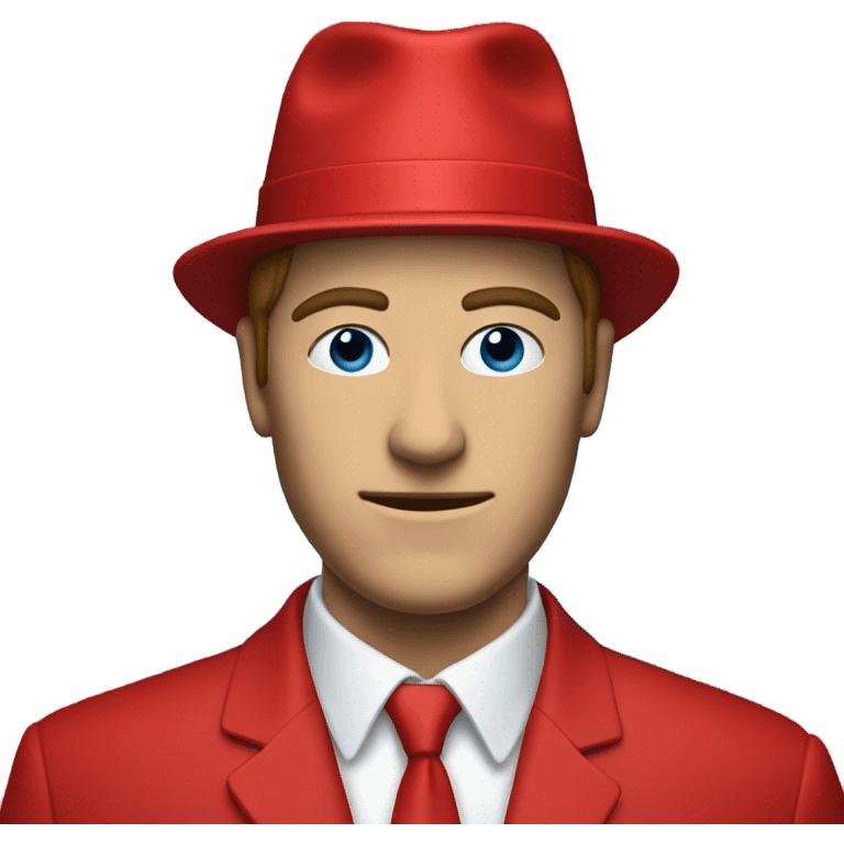 A person wearing a red suit where you can’t see anything but red on the suit with a blue glass part where the face is and it’s not see through emoji