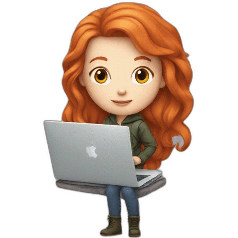 red-haired ginger girl, in an alternative outfit, holding a macbook emoji