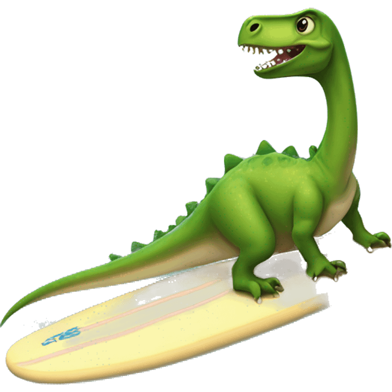 dino with tutu on a surfboard in the ocean emoji