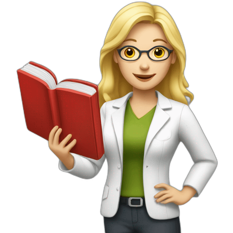 blonde teacher with red book medicine emoji