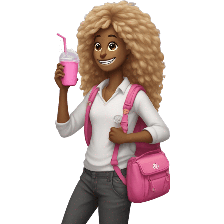 preppy lorax holding a pink tumbler and lipgloss and has on a lululemon belt bag emoji