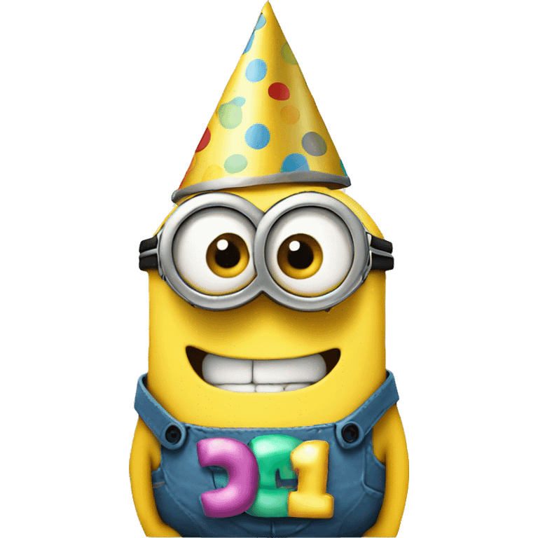 minion wearing a birthday party hat emoji