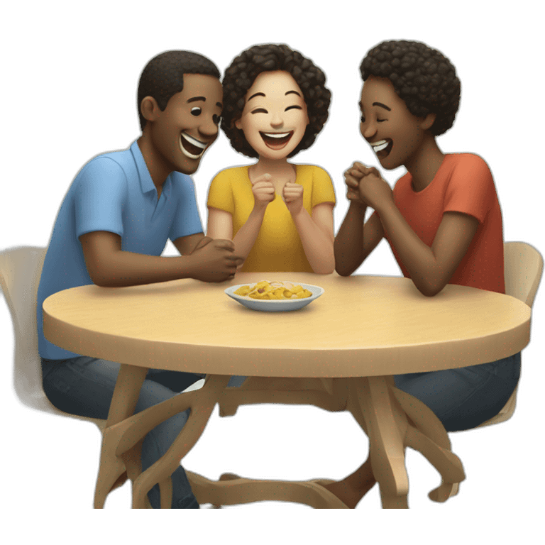 3 people laughing around a table emoji