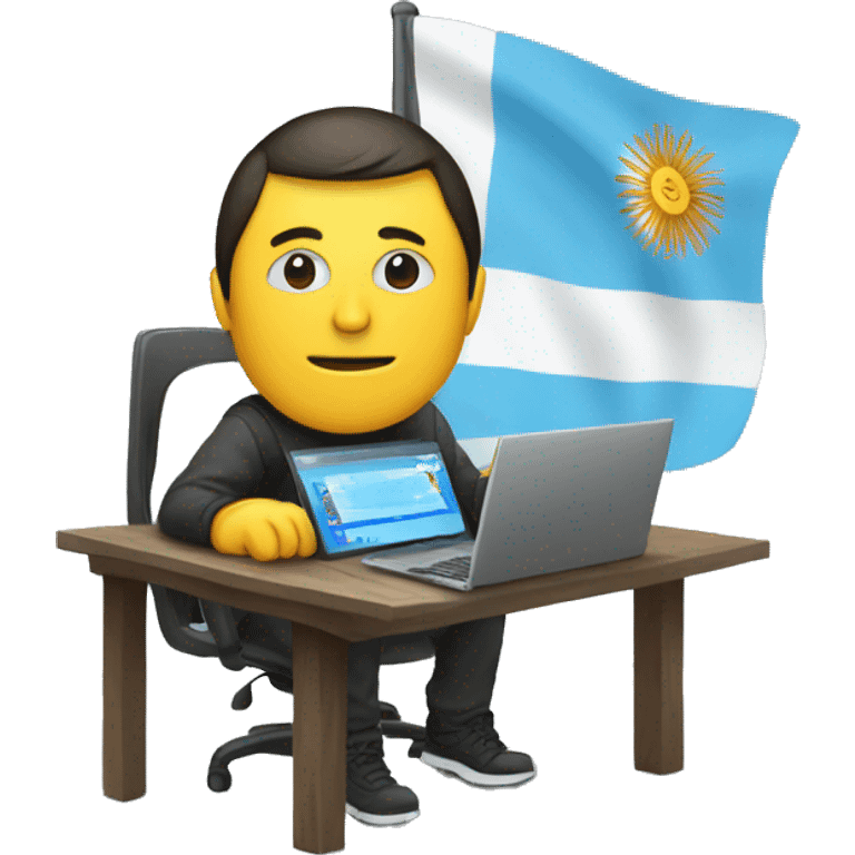 hacker using computer, with an argentinian flag behind the person emoji