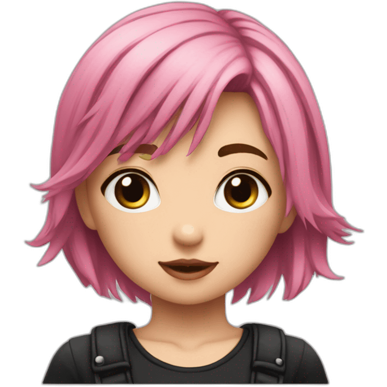 Front view curvy emo girl pink hair sits on the floor straight view hands up black skirt полосатые рваные чулки emoji