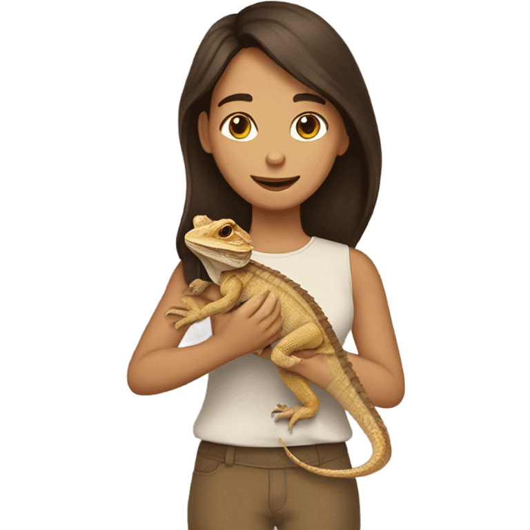 a brunette girl with her pet beaded dragon  emoji