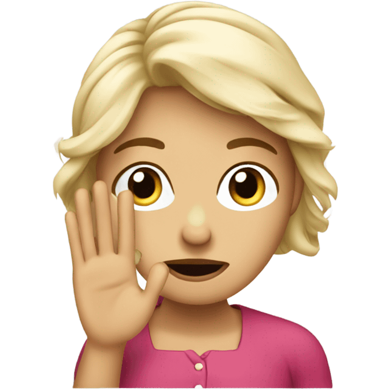 Create an emoji of a woman European  under 30 years old with a hand Make it look like she is upset waving. emoji