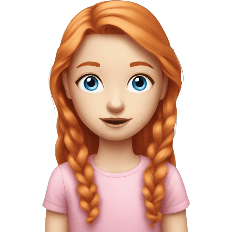 realistic portrait of girl blue eyes long ginger hair loves pink emoji