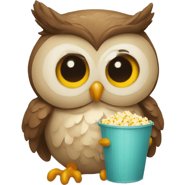 owl with a bucket of popcorn emoji