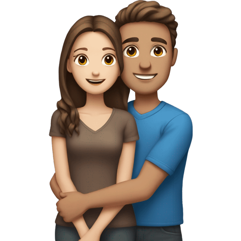 brunette guy with brown eyes hugs girl with light brown hair and blue eyes emoji