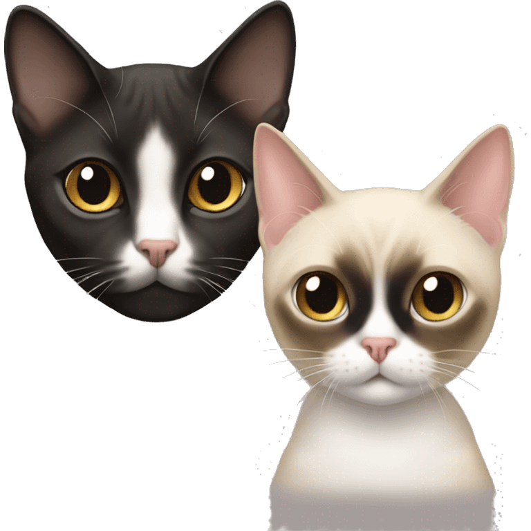 short hair female siamese cat staring at a male short hair tuxedo cat emoji