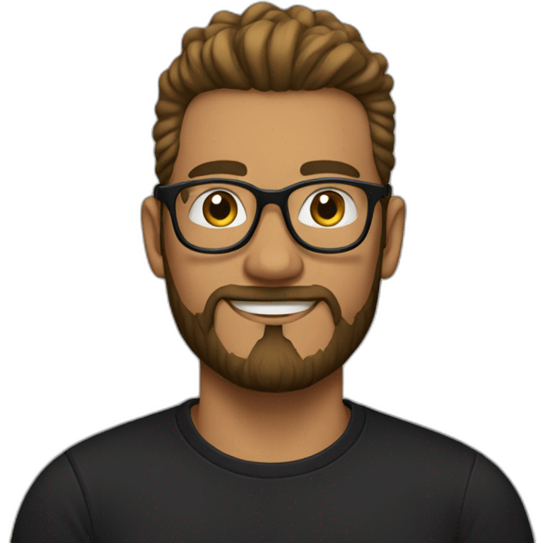 Man with clear glasses and a black tshirt and a man bun and beard emoji