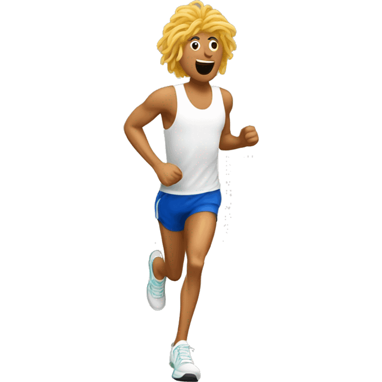 A runner going for a jog but their legs are spaghetti noodles and their shoes are meatballs emoji