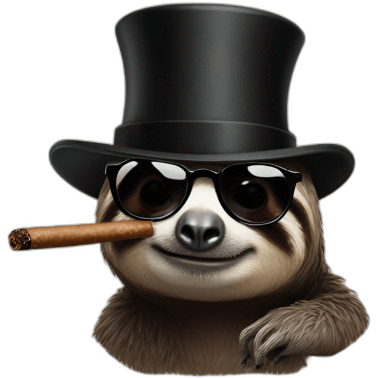 A sloth wearing a black top hat with black glasses smoking a cigar emoji