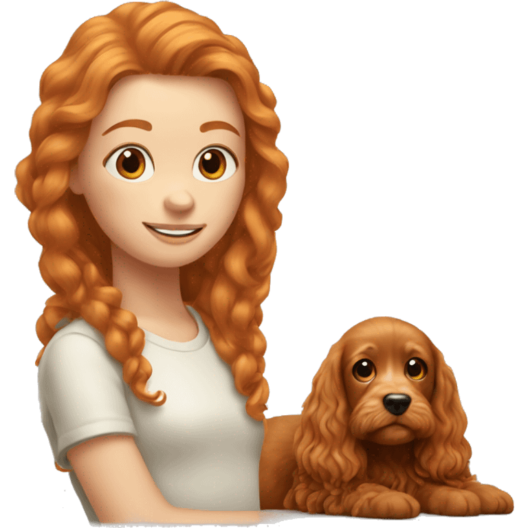 Long hair ginger girl with ginger cockapoo puppy emoji