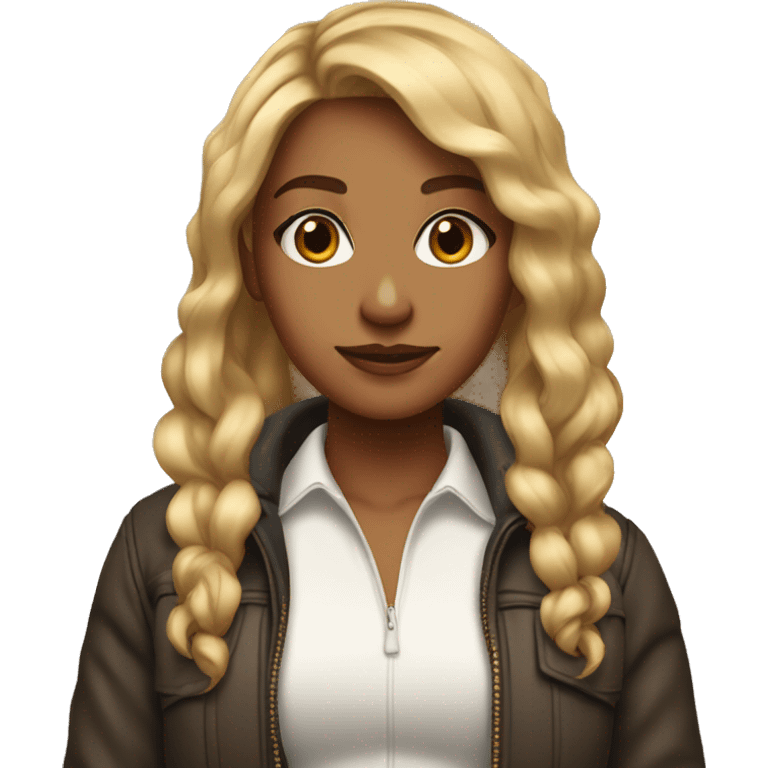 a slightly tan pretty baddie girl with brown blonde hair standing next to a roach  emoji