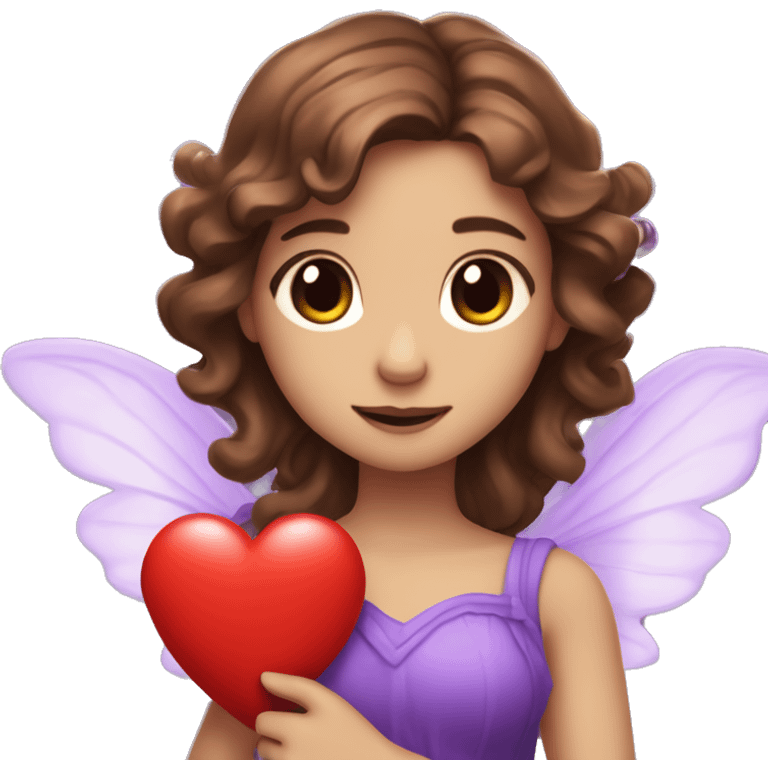 twitch emote of a wavy brown haired girl hugging a red heart and she is a purple fairy and has br0wn eyes and tan skin emoji