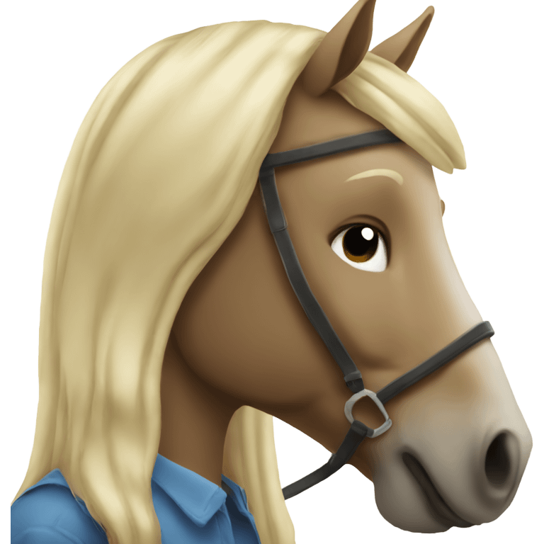 White blonde girl riding a horse looking sad emoji