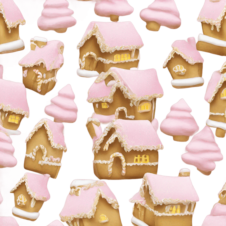 light pink and gold and white gingerbread house emoji