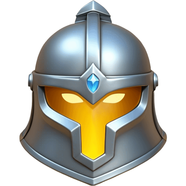 Clash of Clans aesthetic: Cinematic Playful 3D Isometric steel helm Emoji, rendered in a 3D vector-style similar to standard emojis with minimal shading and bold, simplified shapes. A compact, distinct form with signature details, softly glowing with a fantasy RPG magic charm. Simplified yet unmistakably iconic, highly detailed and consistent, glowing with a soft radiance and high shine. Stylized with a touch of heroic grandeur and a soft glowing outline, capturing the essence of a beloved gaming relic with a friendly, playful manner! emoji