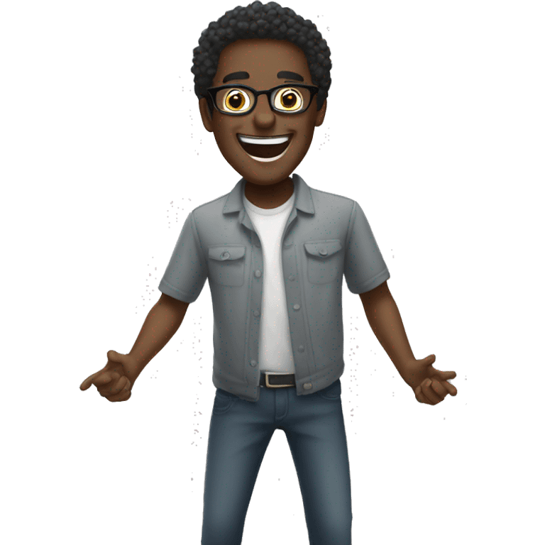 black guy with wicks, glasses, and a big cheering smile emoji