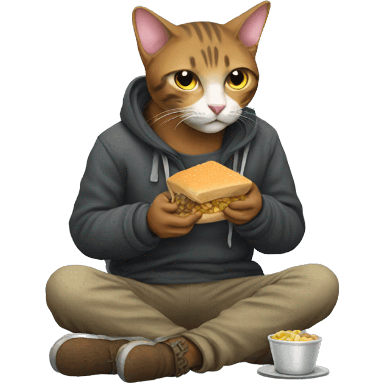 Homeless eating cat emoji