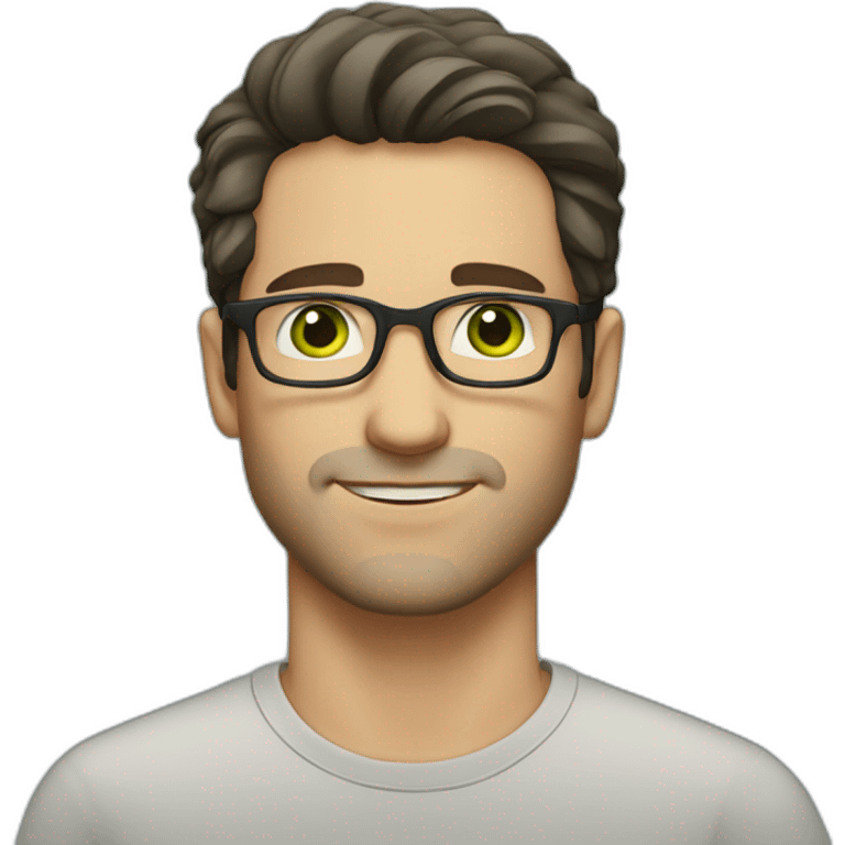 white man with glasses dark hair green eyes facial stubble emoji