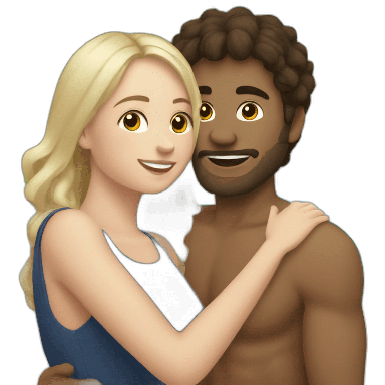 young metis Man and white woman hug love at the beach emoji