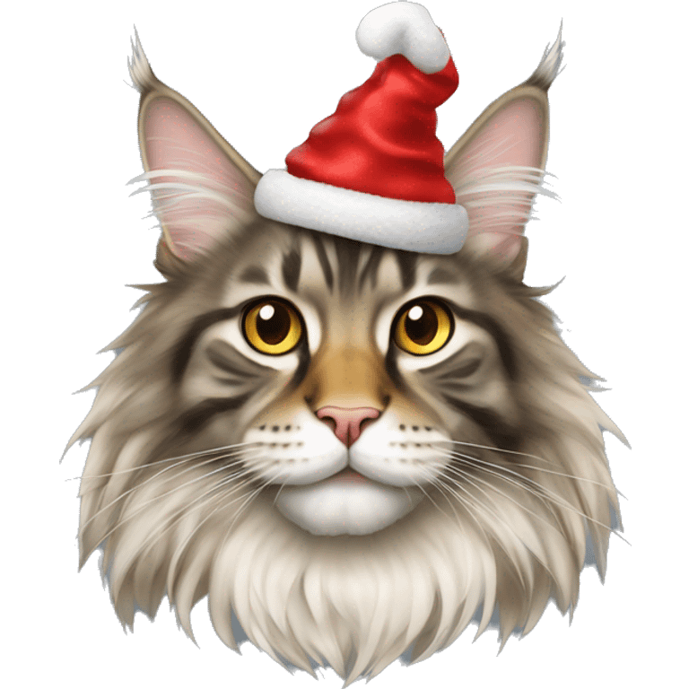 Big cat maine coon in new year’s cap emoji