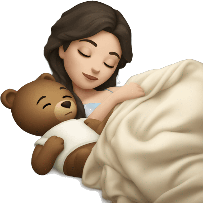 sleeping beauty dark haired white girl with a silk pillow and a teddy bear emoji