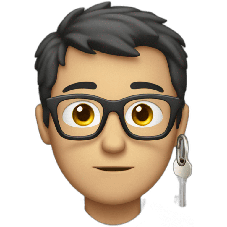 dark-short-haired man with glasses, struggling to fit a key into a lock emoji