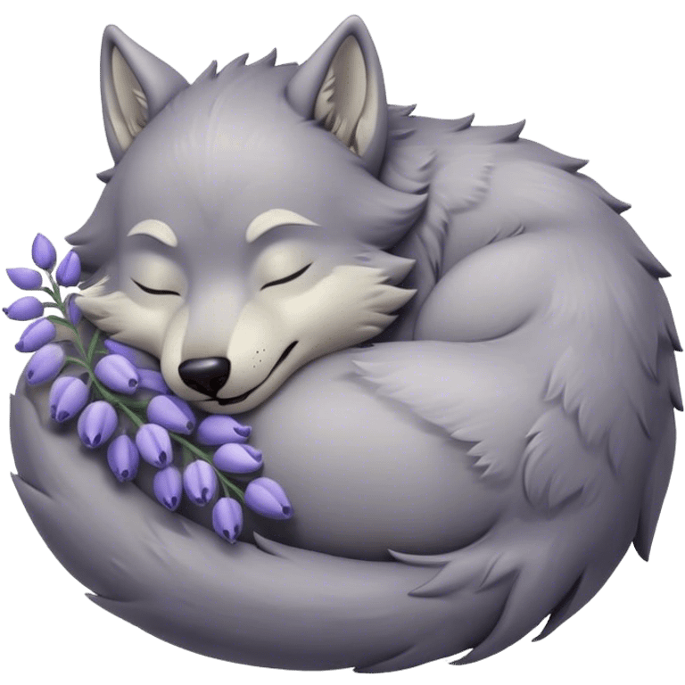 Meme-Worthy Cute Sleeping Werewolf Portrait Emoji, with a cuddly, miniature lupine form in soft moonlit grays and silvers, head resting peacefully with gently closed dreamy eyes and a small, content smile, simplified yet irresistibly endearing, highly detailed with a soft glowing outline that captures the cozy, sleepy essence of a werewolf after frolicking under the full moon! emoji