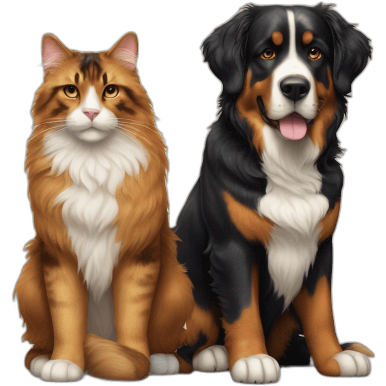 A Bernese dog next to A tortoiseshell cat without white emoji