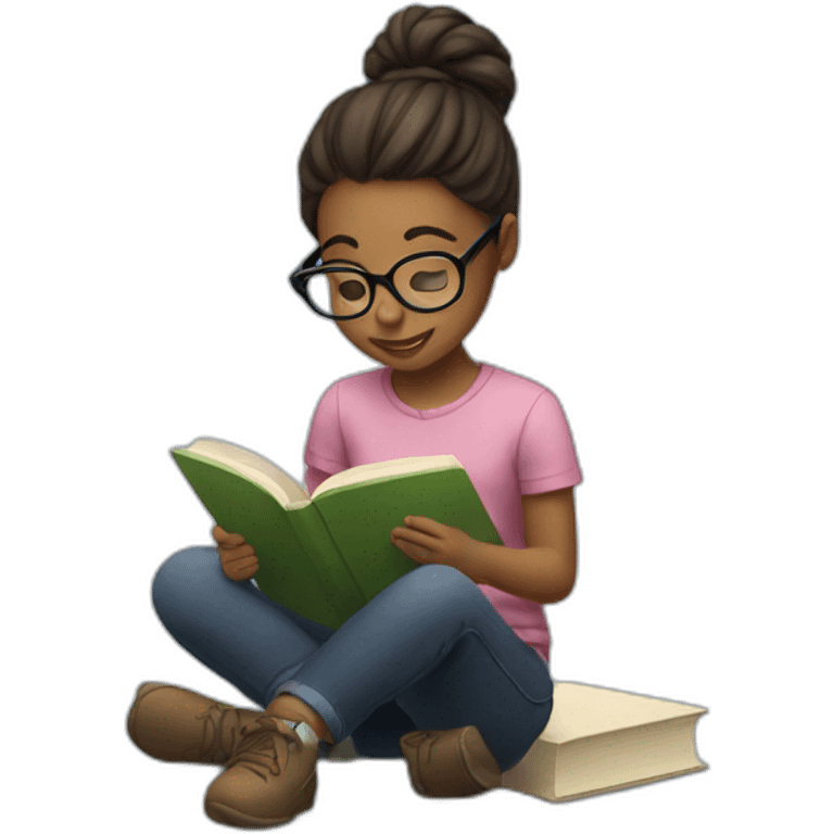 girl with glasses reading book sitting down emoji