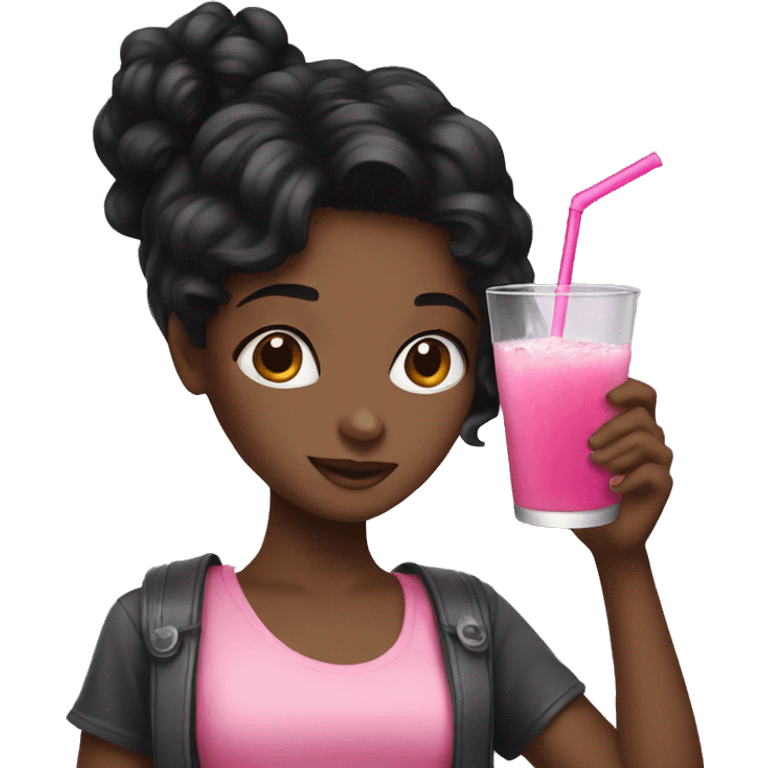 Black haired girl drinking a pink drink  emoji