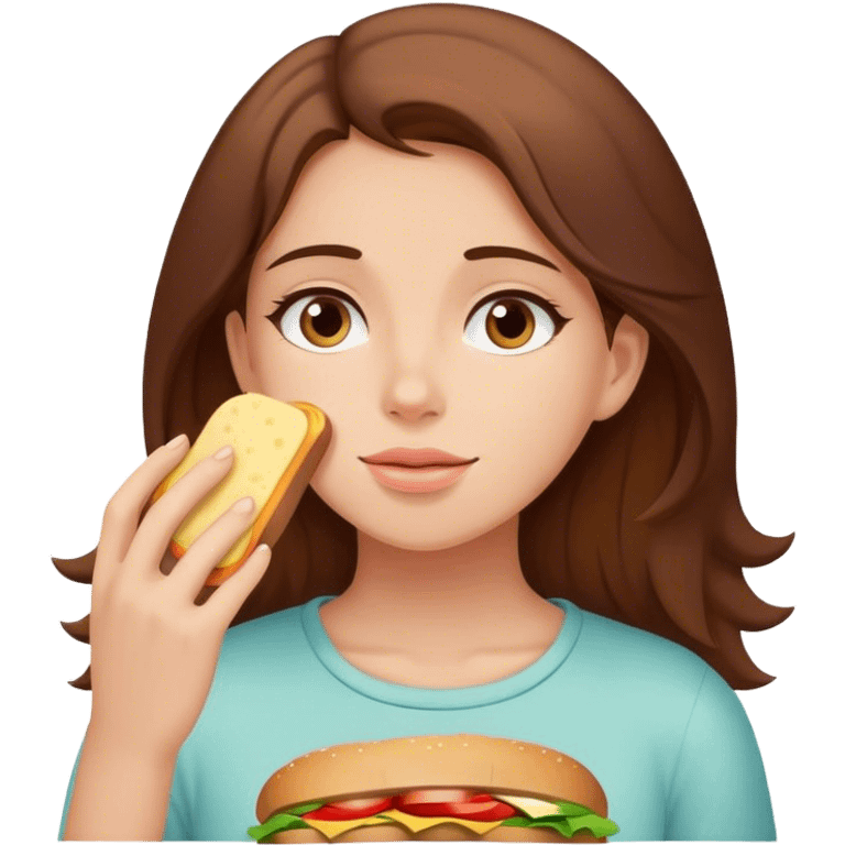 Girl with brown hair dreaming about sandwich emoji